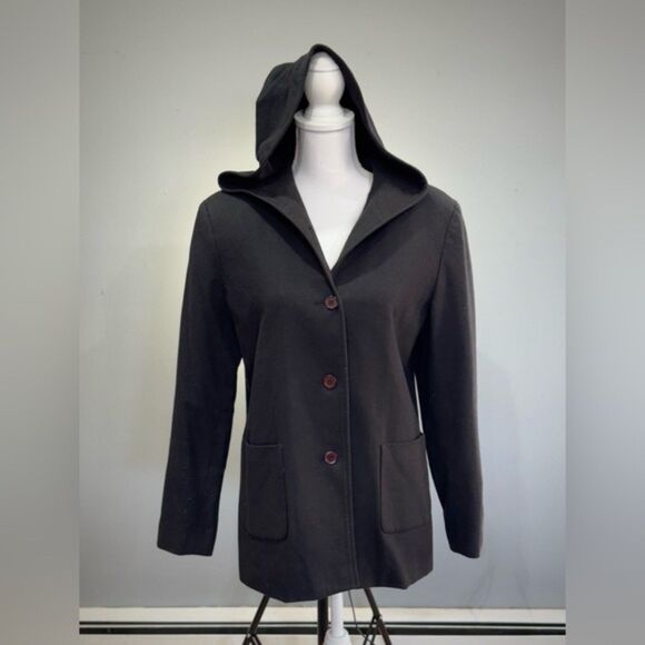 CLEARANCE! Black Sandro Hooded Wool Coat Size 8 EUC - Picture 1 of 5